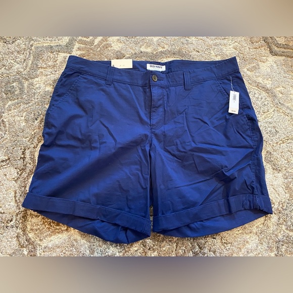 Women’s Mid Rise Stretch Navy Blue Shorts 16 7” Inseam Summer Chino Cotton New - Picture 1 of 8